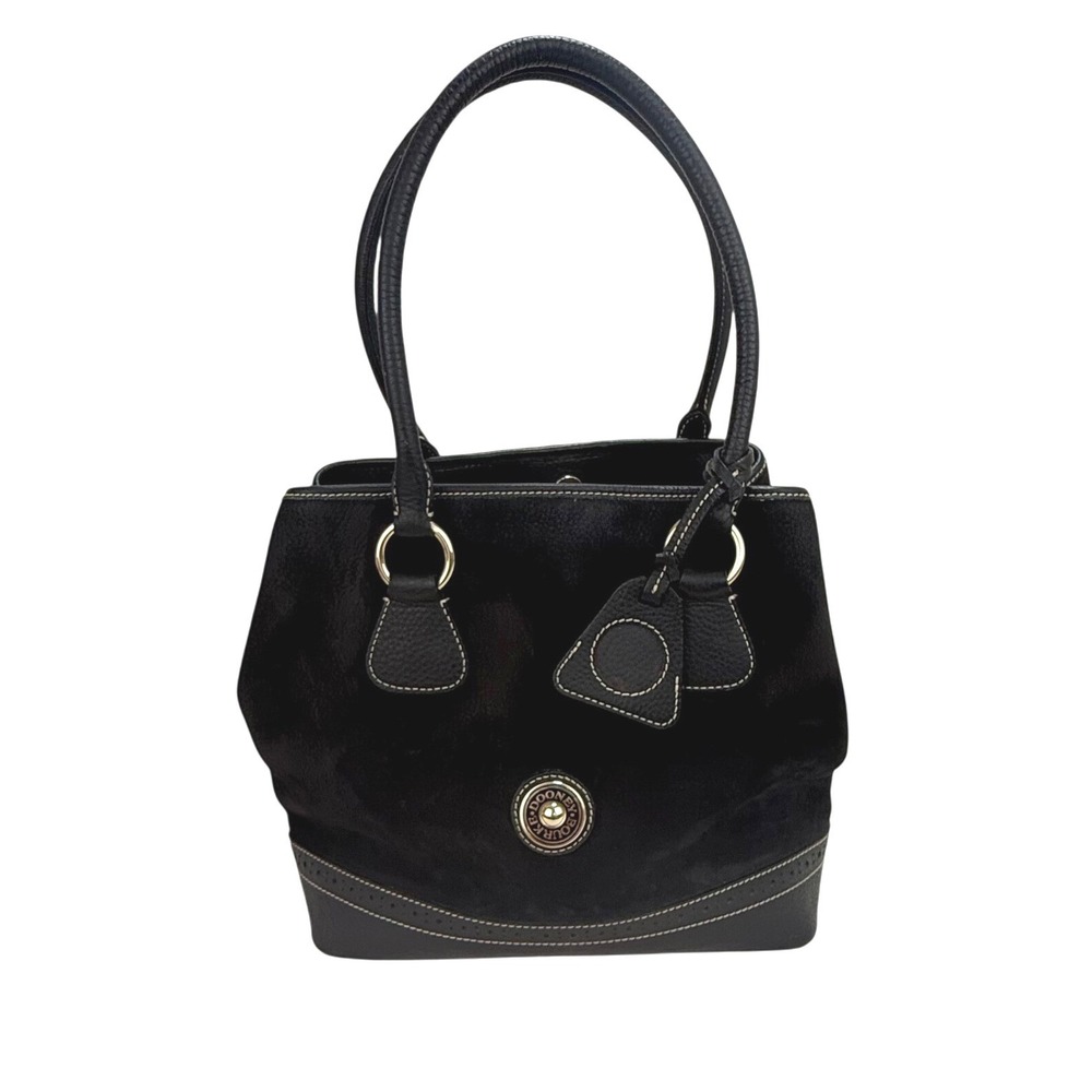 Dooney & Bourke Black Suede Pebbled Leather Tote Bag Shoulder Satchel‎ Purse